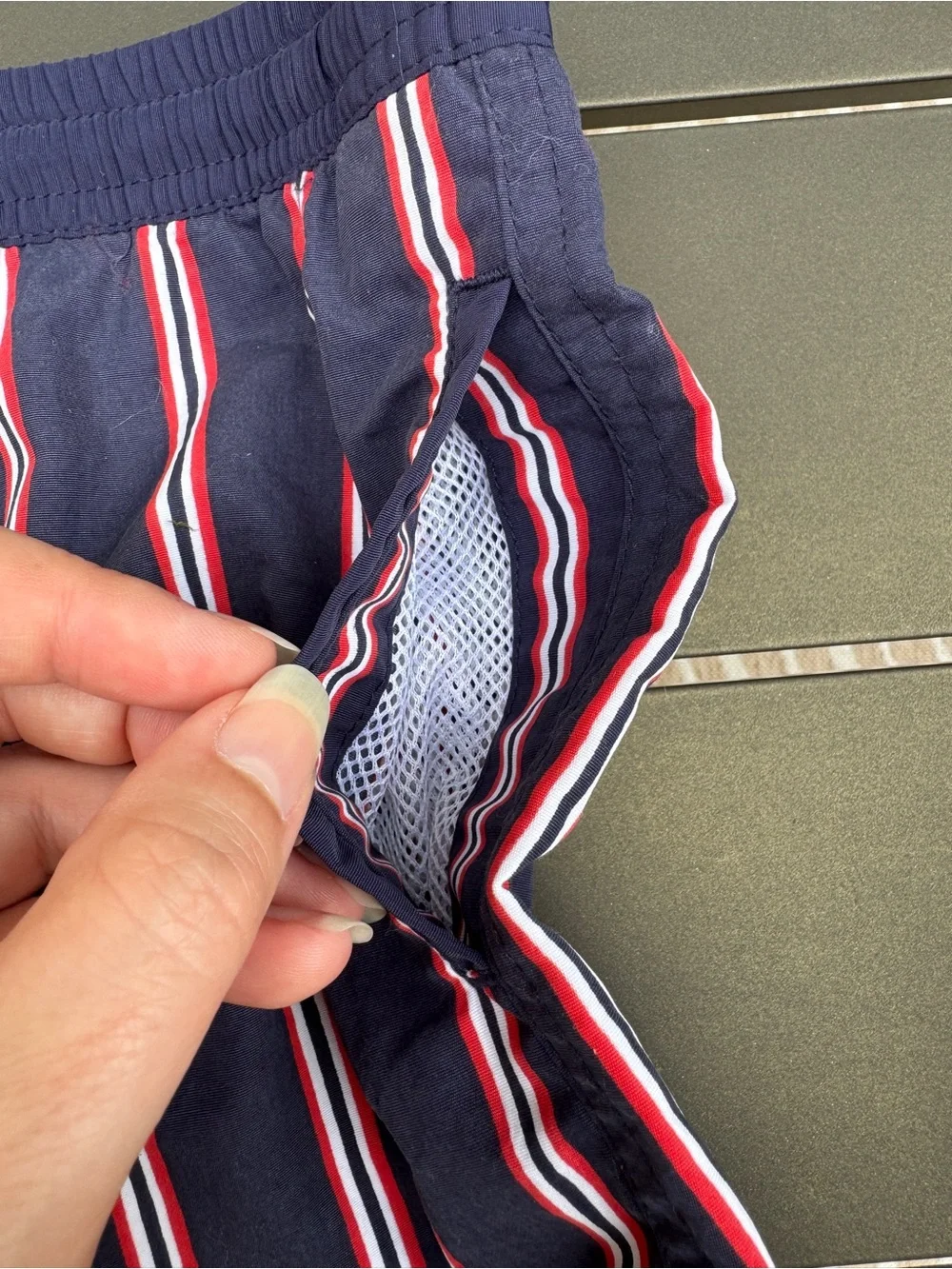 Jacadi Navy, Red & White Striped Swim Shorts